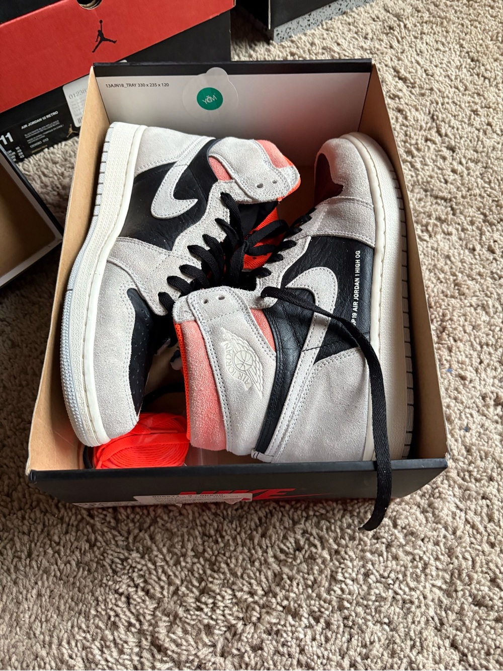 Jordan High-Top Sneakers in Black, White & Coral